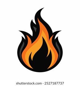 Fire flame icon, black icon isolated on white background