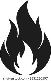 "Fire Flame Icon – Black Silhouette Isolated on White Background"