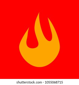 Fire flame icon. Body of flame. Vector. Orange icon with white holes if exist at red background. Isolated.