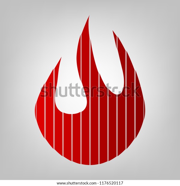 Fire flame icon. Body of flame. Vector.
Vertically divided icon with colors from reddish gradient in gray
background with light in
center.