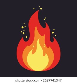  fire flame icon with burning red hot sparks isolated