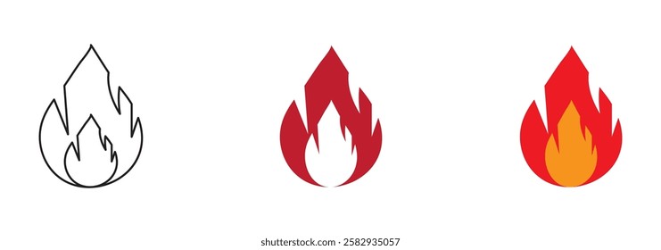 Fire flame icon. Burning symbol. Fireball sign. Energy illustration isolated.