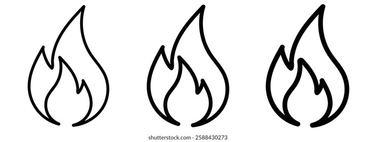 Fire flame icon. Burning symbol. Fireball sign. fire liner icon set. vector illustration eps 888.