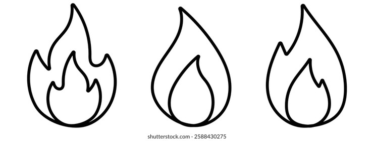 Fire flame icon. Burning symbol. Fireball sign. fire liner icon set. vector illustration eps 888.