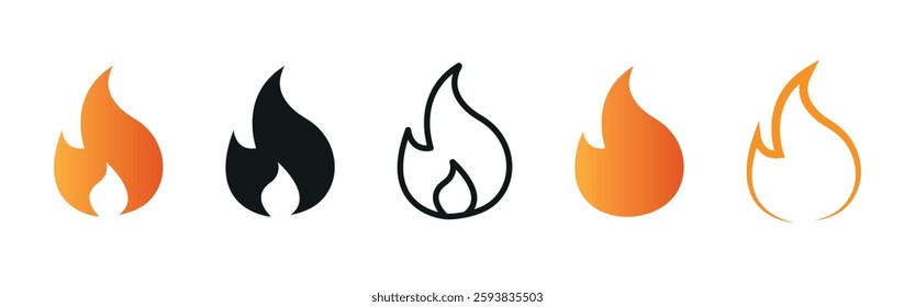 Fire flame icon. A burning symbol representing heat and energy. A fireball sign isolated on a white background. Vector illustration.