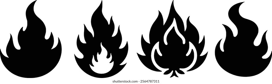 Fire flame icon button set