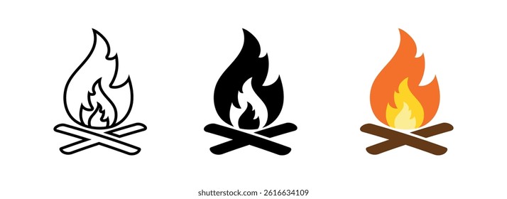 Fire flame icon, campfire sign - hot burn element, sign and symbol. Vector Illustration isolated on white background