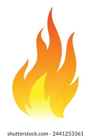 Fire flame icon. Cartoon heat wildfire or bonfire, burn power fiery. Power light energy silhouette. Campfire element in flat style. Isolated vector illustration