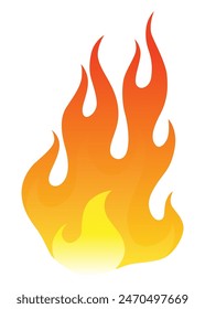 Fire flame icon. Cartoon heat wildfire or bonfire, burn power fiery. Power light energy silhouette. Campfire element in flat style. Isolated vector illustration