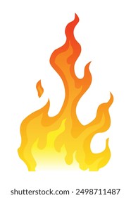 Fire flame icon. Cartoon heat wildfire or bonfire, burn power fiery. Power light energy silhouette. Campfire element in flat style. Isolated vector illustration