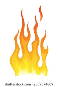 Fire flame icon. Cartoon heat wildfire or bonfire, burn power fiery. Power light energy silhouette. Campfire element in flat style. Isolated vector illustration