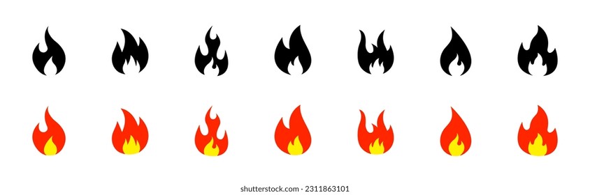 Fire, flame icon collection. Bonfire, fire icons. Flame signs. EPS 10 