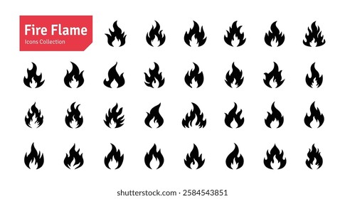 Fire Flame Icon Collection. Fire, Bonfire, Flaming Elements Simple Vector Illustration