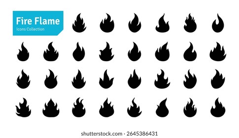 Fire Flame Icon Collection. Fire, Bonfire, Flaming Elements Simple Vector Illustration
