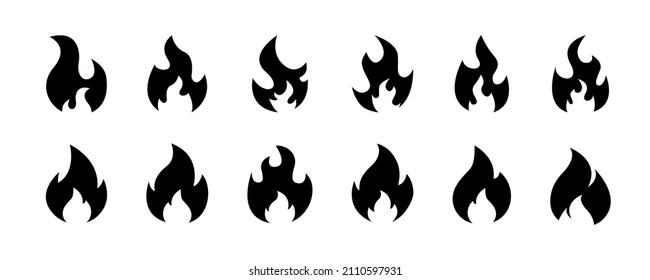 Fire flame icon collection isolated on white background. Fire icon collection. Bonfire silhouette logotypes. Burning icons. Black flames collection. Vector graphic. EPS 10