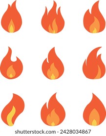 Fire Flame Icon Collection. Set of red and orange fire flame vector illustration.