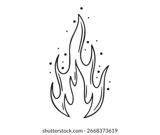 Icono de llama de fuego dibujado a mano. Clipart de dibujo de línea de llama de fuego de contorno. Ilustración vectorial