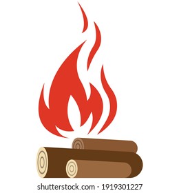 Feuerflammsymbol. Heißes Feuer-Vektorsymbol. Logo einzeln auf Campingfeuer auf weißem Hintergrund. Brennholz im Freien. Tribal-Kamin