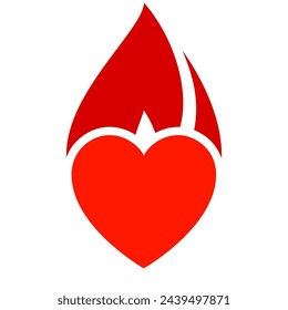 Icono de llama de fuego, símbolo de corazón caliente, ilustración vectorial.