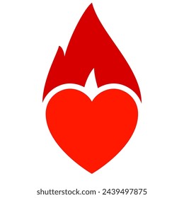 Fire flame icon, hot heart symbol, vector illustration.