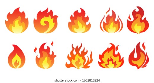 Fire flame icon isolated on white background. Vector fire energy graphic art templates set