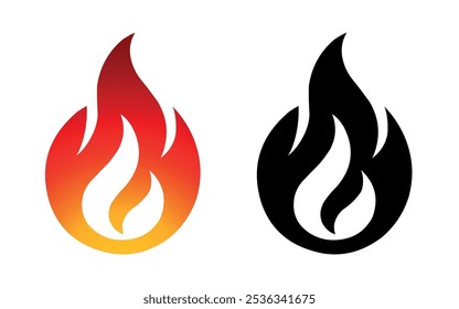 Fire flame icon and logo template silhouette shape vector art isolated on white background