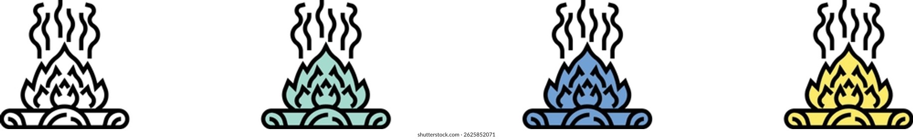 fire flame icon. Outline, Green, Blue and Yellow Style Design Isolated On White Background