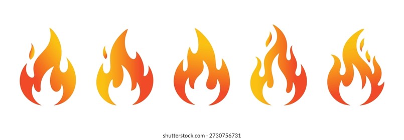 Conjunto de ícones de chama de fogo. Coleção abstrata de vetores de chamas de gradiente vermelho e laranja para UI, UX, Web, design de aplicativo móvel