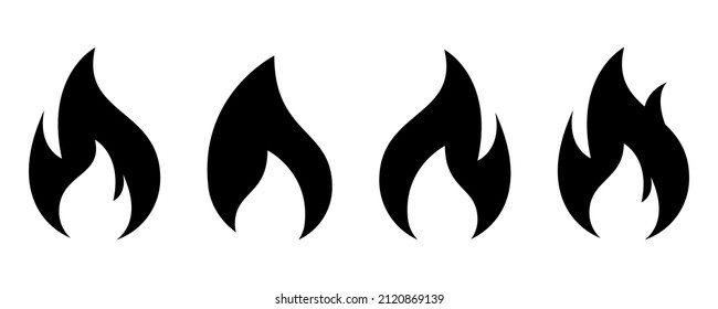 Juego de iconos de llama de fuego. Icono de llama en negro. Símbolo de fuego en glifo. Signo de bola de fuego. Símbolo de fuego. Vector de llama. Ilustración vectorial de acciones