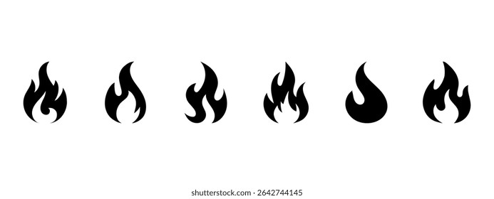 Fire flame icon set. Bonfire silhouette. Burning fire flame signs. Vector illustration