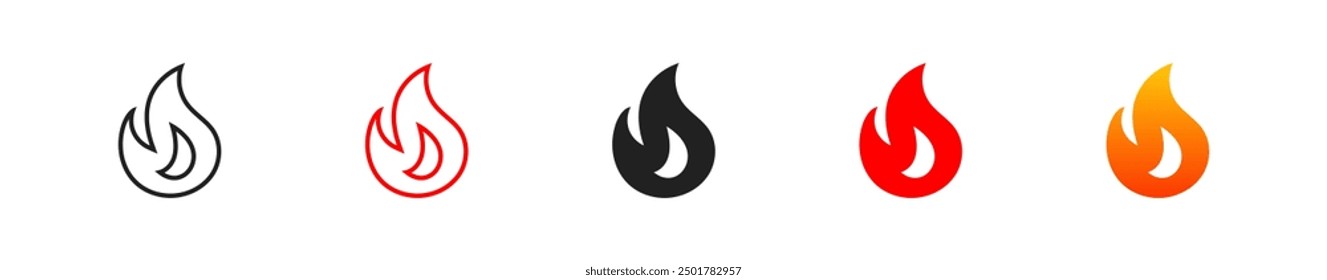 Fire flame icon set. Burn hot logo. Vector isolated