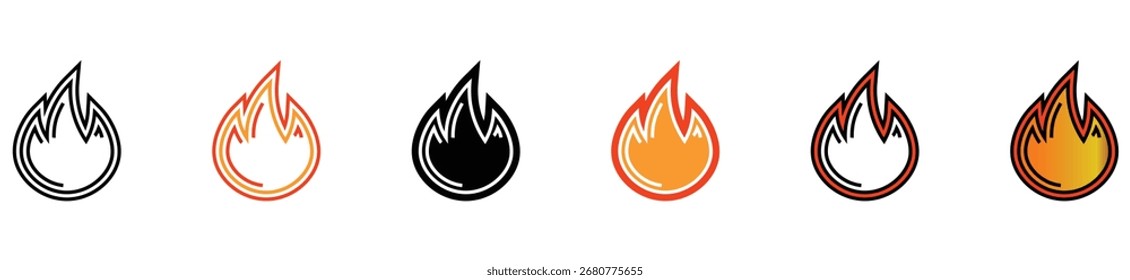 Conjunto de iconos de llama de fuego. Diseño de símbolo de llama ardiente