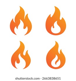 Fire flame icon set, colorful vector illustration