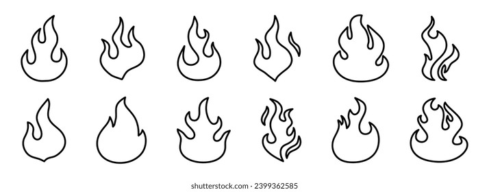 Fire flame icon set. Fire flames. Fire icon set. Flame symbols. Campfire silhouette. Vector illustration