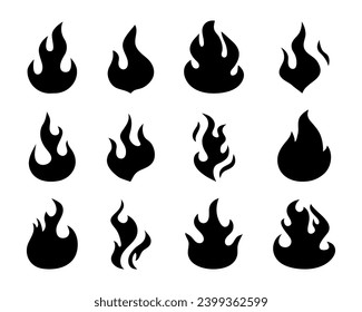 Fire flame icon set. Fire flames. Fire icon set. Flame symbols. Campfire silhouette. Vector illustration