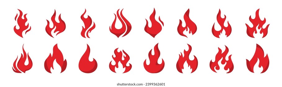 Fire flame icon set. Fire flames. Fire icon set. Flame symbols. Campfire silhouette. Vector illustration