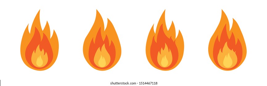 Fire flame icon set in flat style. Fire symbols isolated on white background. Simple flame signs. Abstract color fire icons. Vector illustration for graphic design, Web, UI, mobile upp