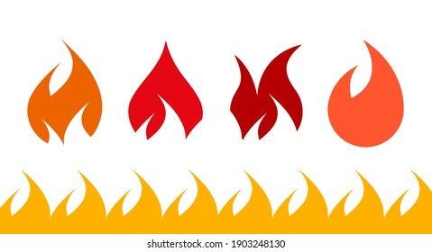 Fire flame icon set. Flat vector illustration isolated on white.