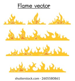 Fire and Flame icon set in flat color style