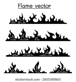 Fire and Flame icon set in glyph style