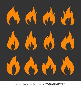 Fire flame icon set isolated on gray background
