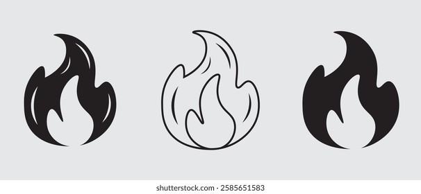 Fire flame icon set isolated on white background. Hot icon. Fire set icon silhouette vector symbol.  vector illustration. 
