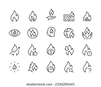 fire flame  icon set line set, editable stroke isolated on white, icon linear vector outline illustration, symbol logo design style