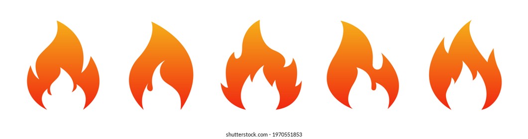 Fire flame icon set. Fire logo design template. Burn signs isolated on white background. Vector illustration.