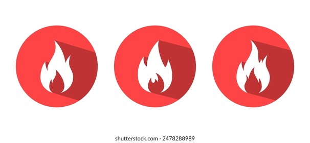 Fire flame icon set long shadow. Bonfire, burn concept