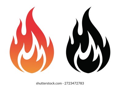 Feuerflammensymbolsatz, der Wärme, Gefahr und Energie darstellt. Hintergrund inbegriffen.
