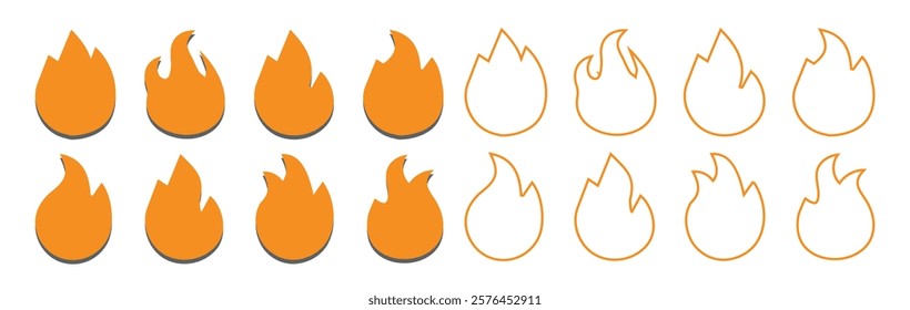 Fire Flame Icon Set Symbol of Fire. Collection of fire and flame icons. Bonfire icons, Fire flame icon vector template.