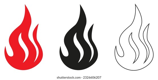 Fire flame icon set. Fire symbols isolated on white background
