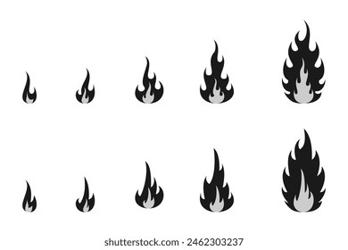 fire flame icon set. vector illustration isolated on white background.