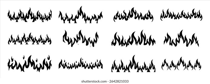  fire flame icon set vector silhouette on white background.